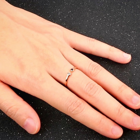 NWT Black & White Crystal Diamond Simulant Rose Gold-Plated Open Mini Ring - Picture 7 of 7